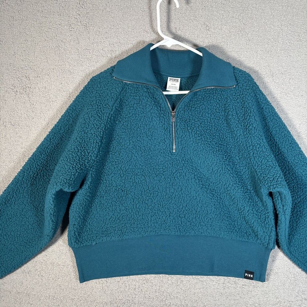 Pink Victoria's Secret 1/4 Zip Sherpa Fleece Women's Size M Aquamarine Blue Cozy